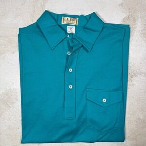 Vintage LL Bean Mens XL Teal Blue Cotton Lisle Polo Shirt Made in USA